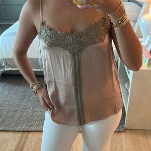 Anthropologie Tiny Blush Cami with Grey Lace